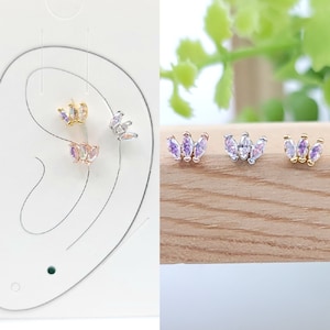 16G* AB CZ Lotus Tri-Marquise Cartilage piercing/Top size: about 4 x 5.5 mm/ Various Post Bar externally thread and 20G is available