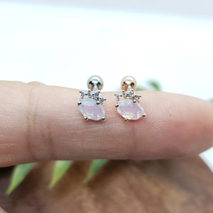 Sale 16G* 5.5x7 mm Oval Moonstone with tiny side crown/ Silver or Rose gold/Various Post Bar externally thread and 20G is available