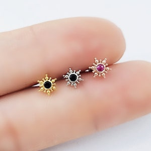 16 Gauge Sonnen Knorpel Piercing mit CZ im Center/Top Design Größe: 5 mm /verschiedene Post Bar mit Außengewinde und 20G ist erhältlich
