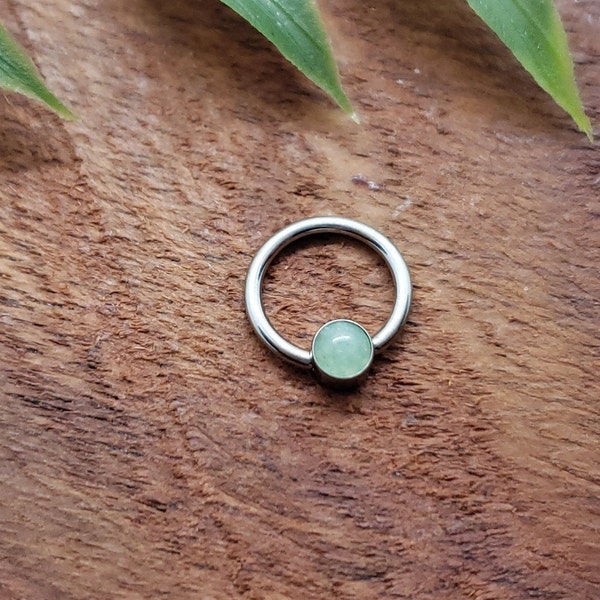 TITANIUM 16 Gauge and 8mm inner diameter/Jade Captive Bead Ring