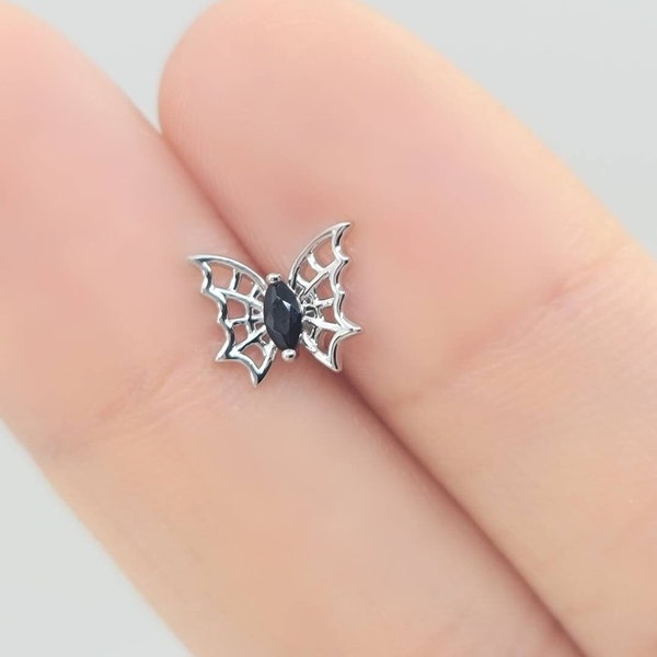 16G* Butterfly with Spider Web with Black CZ cartilage piercing/Various Post Bar externally thread/ 20G is also available