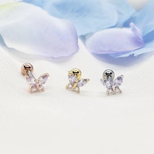 16G Two Tone Color CZ Butterfly Cartilage Piercing/lightly Lavender for ...