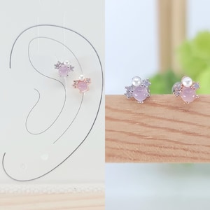 16G * Dainty CZ et Pearl Stud Pink Opal Moonstone piercing / Divers Post Bar filetage externe et 20G est disponible