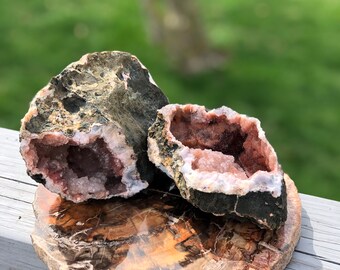 Matching Geode African Pink Amethyst Pair, 2 Pieces of High Grade rare African Amethyst from Zambia