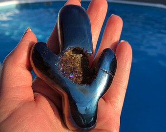 Titanium Coated Angel Aura Agate Cactus Purple- Medium Size