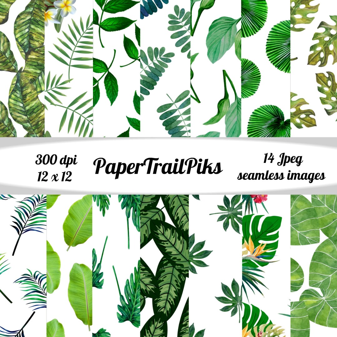 Tropical Leaves Digital Papers, Green Leaf Background Design, Seamless ...