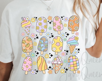 Retro Kawaii Ice Cream Clipart | Pastel Rainbow Popsicles (PNG)