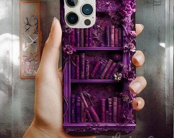 Gothic Bücherregal Handyhülle: Dark Academia Purple Bibliothek
