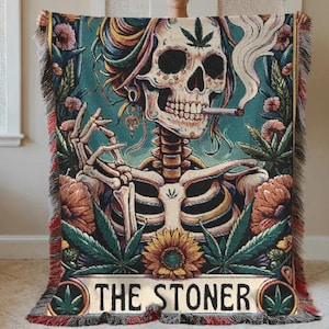 Stoner Woven Blanket, Stoner Blanket, Funny Tarot Card Inspired Throw Blanket, 420 Friendly Home Decor, Cozy Bedding, Unique Gift