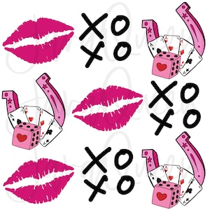 Beijo de Vegas PNG | Lábios rosa choque, dados e cartas de baralho | Arquivo digital para DTF UV, sublimação, embalagens de copos | Vibrações de sorte ruim