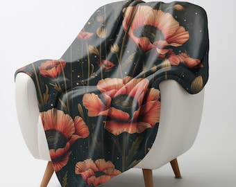 Velveteen Floral Plush Blanket – Botanical Throw, Cozy Home Decor