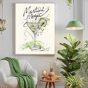 Martini Magic Art Print, Chic Bar Cart Wall Art, Watercolor Cocktail Poster, Modern Lounge Decor, Elegant Home Bar Gift