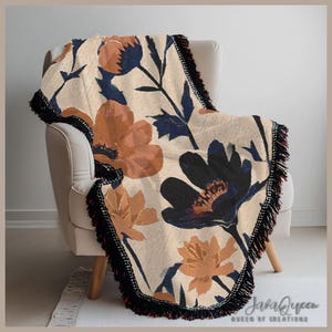 Floral Woven Throw Blanket - Cozy Home Decor, Unique Tapestry Blanket, Woven Wall Hanging, Housewarming Gift for Her