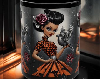 Gothic Pinup Coffee Mug: Retro Vintage Noir Art, 15oz