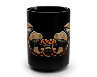 Black Gothic Cottagecore Mushroom Mug – Witchy Fungi Art Coffee Cup