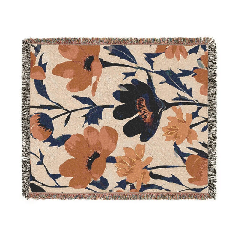 Floral Woven Throw Blanket - Cozy Home Decor, Unique Tapestry Blanket ... - Woven Fabric Throw Blanket Designs For Nyc Living Rooms