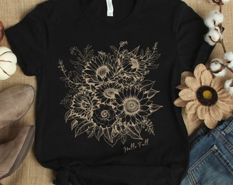 Hello Fall Sunflower Graphic Tee - Women's Autumn T-Shirt