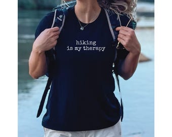 Hiking Is My Therapy T-Shirt Minimalist Graphic Tee Gift for Hikers Campers Nature Lovers