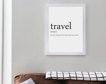 Reisdefinitieafdrukken | Airbnb-decoratie | Airbnb-borden | Wanderlust afdrukbaar | Airbnb-afdrukbare afbeeldingen | Reizen muur teken