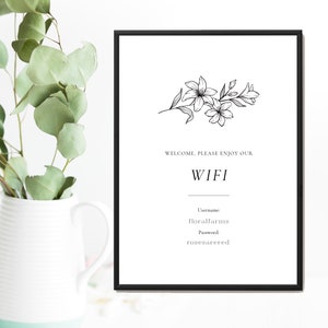 Airbnb afdrukbare muurkunst | Wifi-wachtwoordteken | Inwijdingsfeest cadeau | Wifi-wachtwoordteken | Nieuw huiscadeau | Gastenkamer teken afbeelding 1