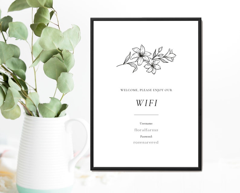 Airbnb afdrukbare muurkunst | Wifi-wachtwoordteken | Inwijdingsfeest cadeau | Wifi-wachtwoordteken | Nieuw huiscadeau | Gastenkamer teken afbeelding 1