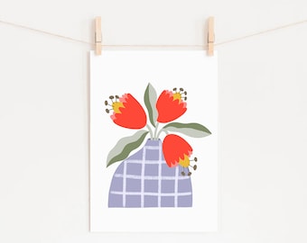 Vase of Red Flowers Illustration Art Print - A5, A4 & A3