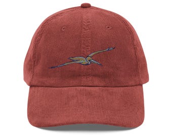 Vintage Pelican bestickter Cord-Hut, verstellbare Retro-Cap von The Spot, Original Design von Gonzalo Chocano, Unisex, Geschenkidee