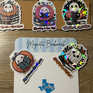 Cute Ghost Magnetic Bookmark Set, Halloween Magnetic Bookmark, Cute Ghost & Pumpkin Design, Reader Gift, Trick-or-Treat Gift, Set of 5