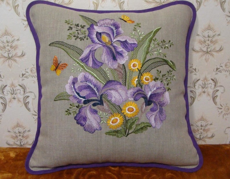 Irises and daisies. Digital Machine Embroidery Design. Iris Etsy