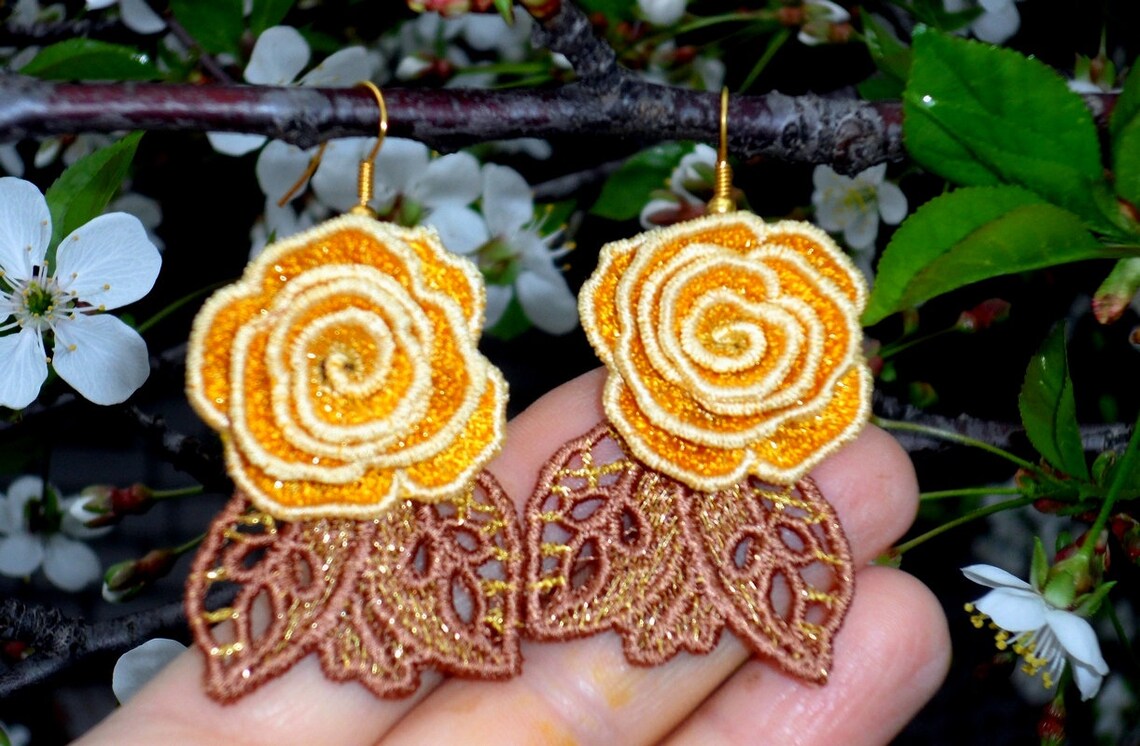 EARRINGS ROSE 3D Machine Embroidery Design.FSL Designs.Lace Etsy