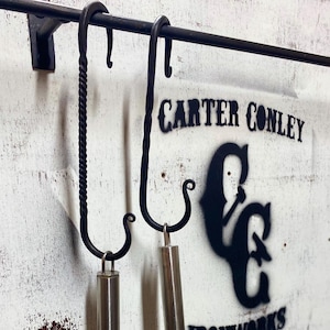 Twisted Sideways Hooks 90 Degree Hooks Handforged in Rural Appalachia Made in Ohio Blacksmith Made Traditional Iron Hooks roughly  6-7” long