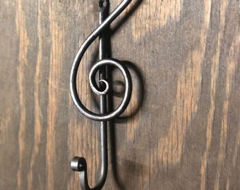 Treble Clef Wrought Iron Hook Hans Forged Hook Wall Hook Music Lovers Music Note Blacksmith made Ohio Made Appalachia Metal art