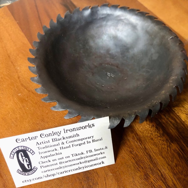 Hand Forged Saw blade Bowl Recycled Saw Blade Hand Forged Blacksmith made Ohio Made  Appalachia Made Ironwork Metal Art