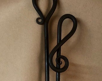 Treble Clef Log Tongs Fireplace Tongs Hand Forged Blacksmith Made Ohio Made Appalachian Made Ironwork Functional Art Music Themed Log Tongs