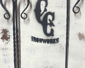 Log tongs and fire poker matched set hand forged blacksmith made Ohio made