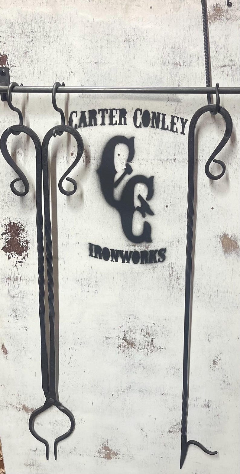 Log tongs and fire poker matched set