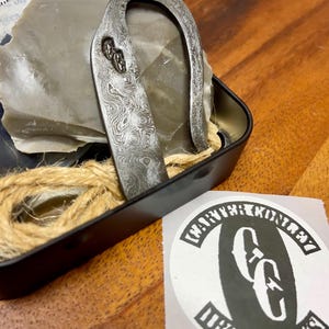 Hand Forged Damascus Flint Striker Fire Steel Blacksmith Made Ohio Made Primitive Fire Starter Survival Pattern Welded Steel Damascus Steel