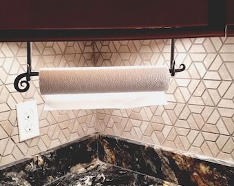 Under Cabinet Mounted Paper Towel Holder Hand Forged Utensil Rack