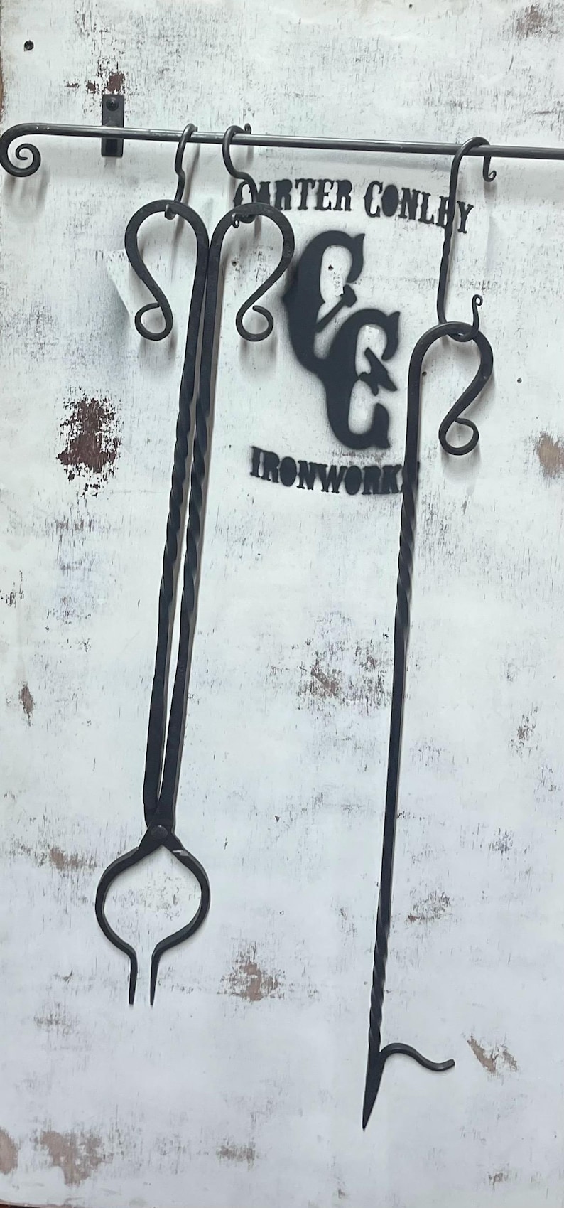 Log tongs and fire poker matched set - Thumbnail 2