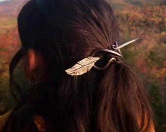 Hand Forged Feather Hair Pin Blacksmith Made Appalachia Made Feather Hair Pin Hair Stick Functional Art Wearable Art