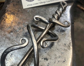Dagger Style HairPin Hand Forged Blacksmith Made Ohio Made Functional Art Wearable Art Hair Pin Dagger Handle Hair Pin