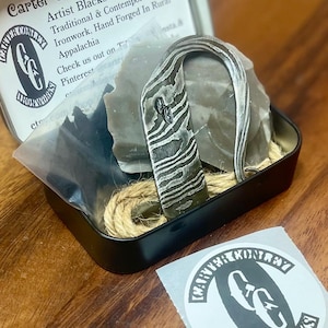 Hand Forged Damascus Flint Striker Fire Steel Blacksmith Made Ohio Made Primitive Fire Starter Survival Pattern Welded Steel Damascus Steel