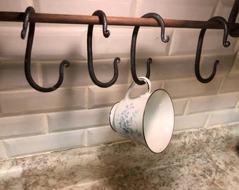 Handforged Sideways Hooks 90* S-hooks Hand Forged Iron Steel Plant Hangers Pot Rack Hooks Utensil Hooks Blacksmith Made Appalachia Ohio Made