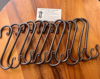 Long S-Hooks 6.5-7” long Hand Forged S Hooks Plant Hangers Pot Rack Utensil Hooks Rustic Farmhouse Blacksmith Made Ohio Made