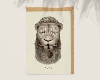 Ansichtkaart (groot) Leeuw met baard en een rokende pijp