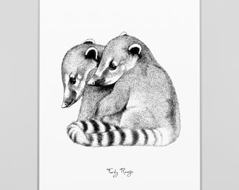 Hugging coatis - A3 art print