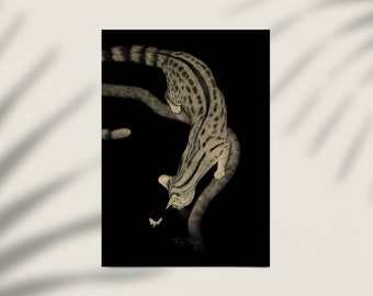 Ansichtkaart genetkat met nachtvlinder, fotoformaat
