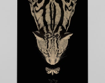 Ocelot met nachtvlinder - A3 art print