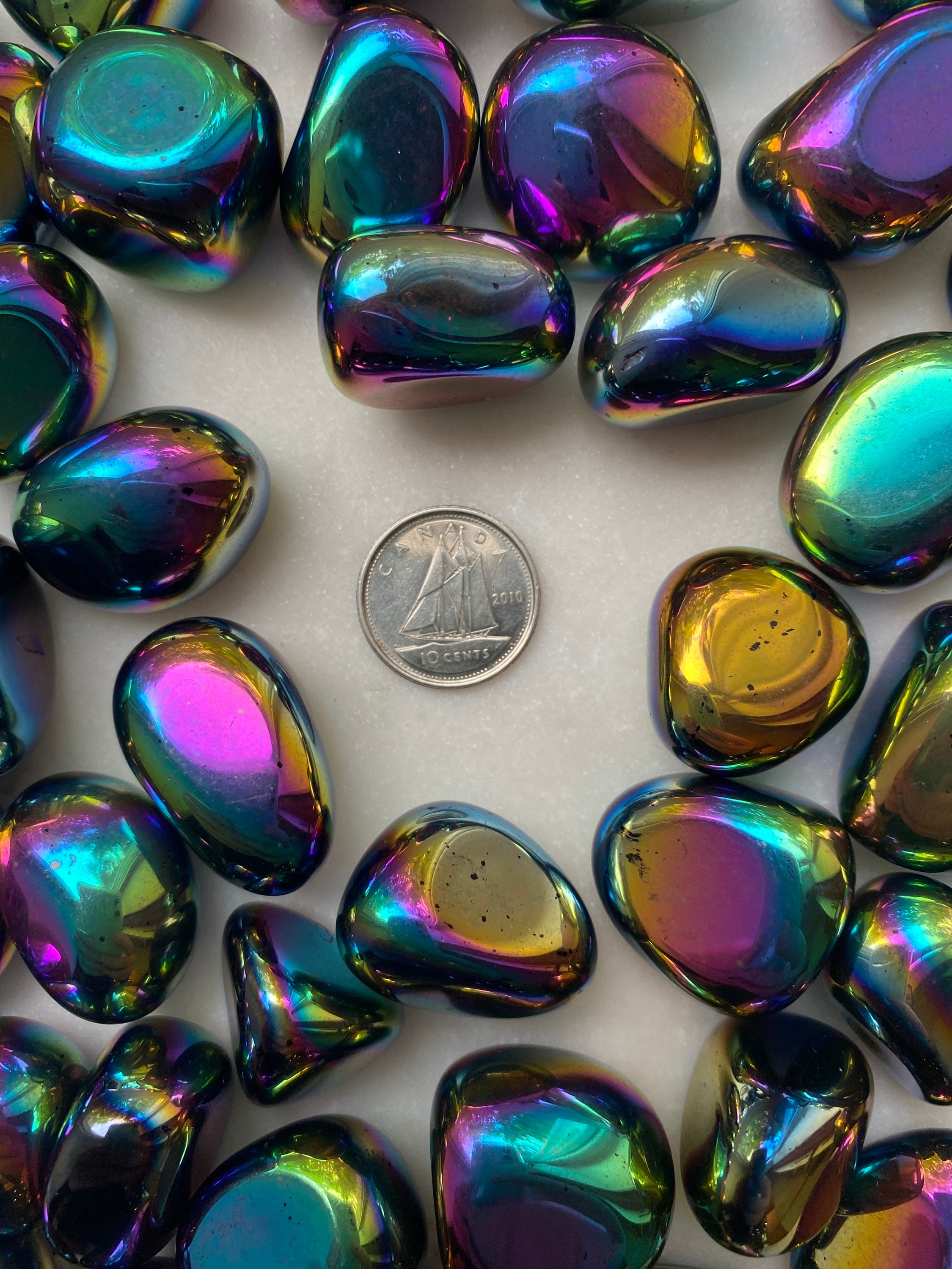 Rainbow Aura Black Obsidian LASER Tumbled Crystal Etsy