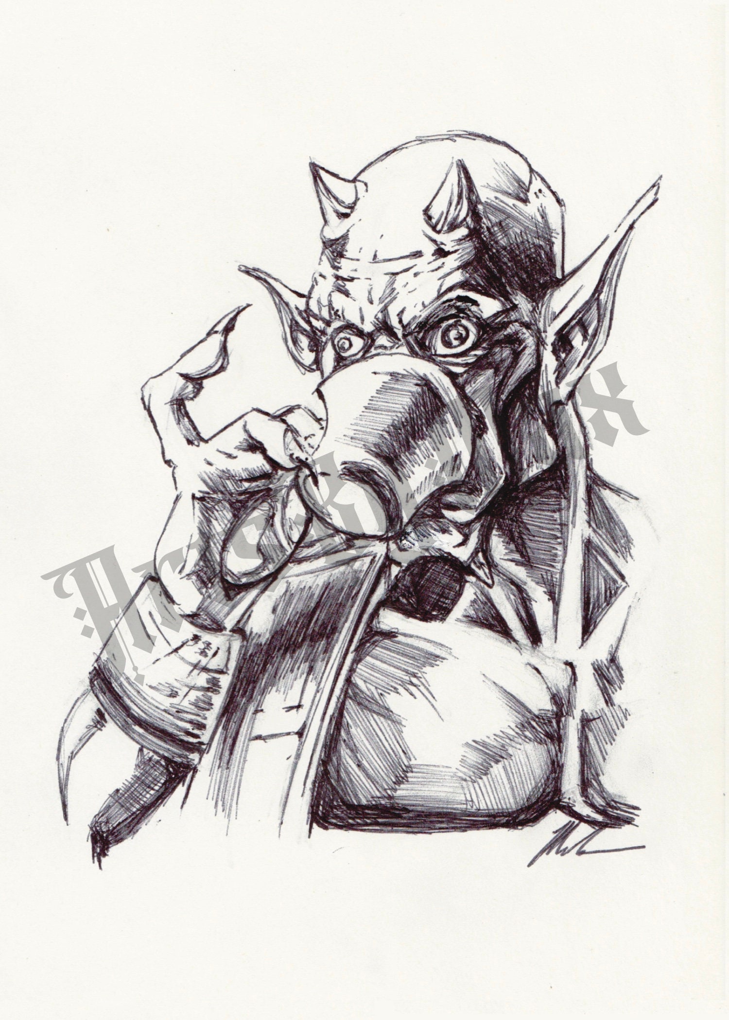 Funny Fantasy Wall Art Goblin Tea Drinking Lover 5x7 Art Print